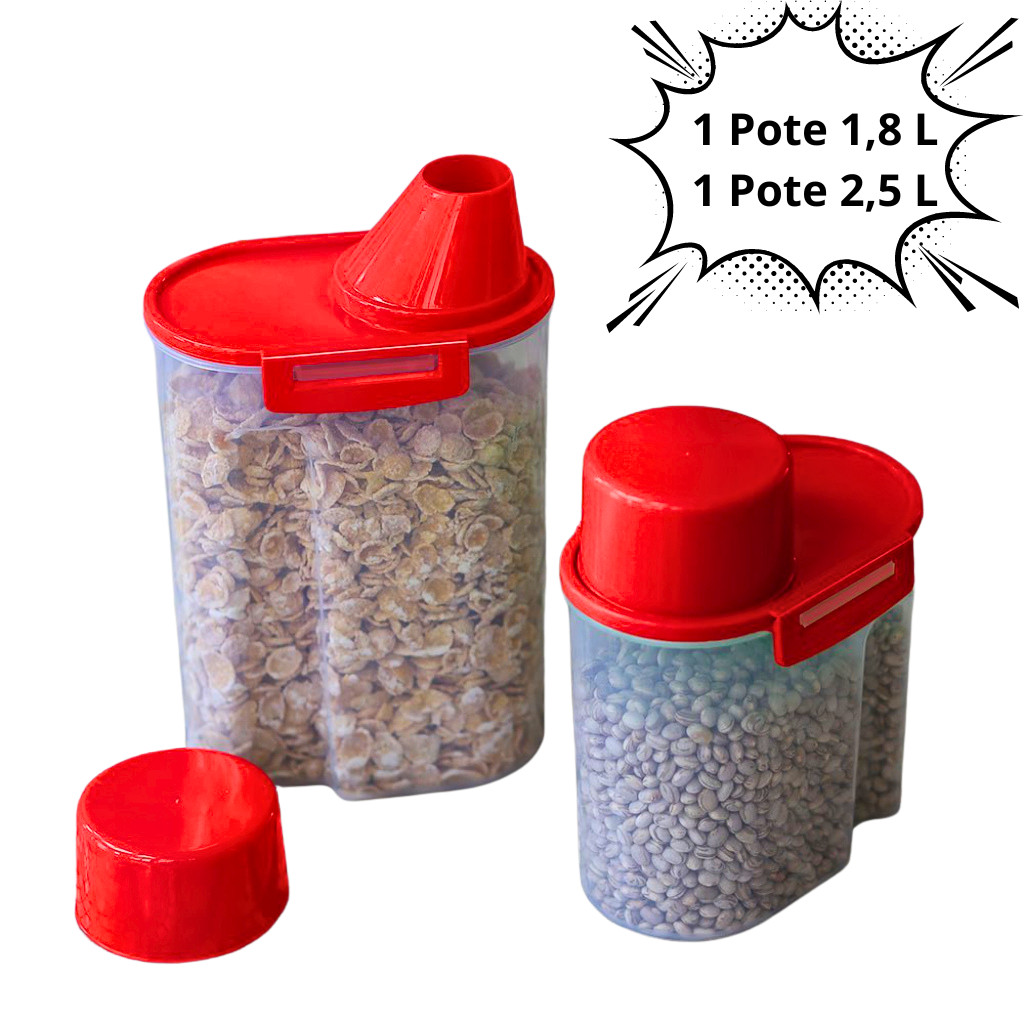 Kit 2 Pote Porta Farinha 2,5L + 1,8L Farinheira c/ Bico Dosador Dispenser Para Cereais 2500ml 1800ml Porta Sabão em Pó