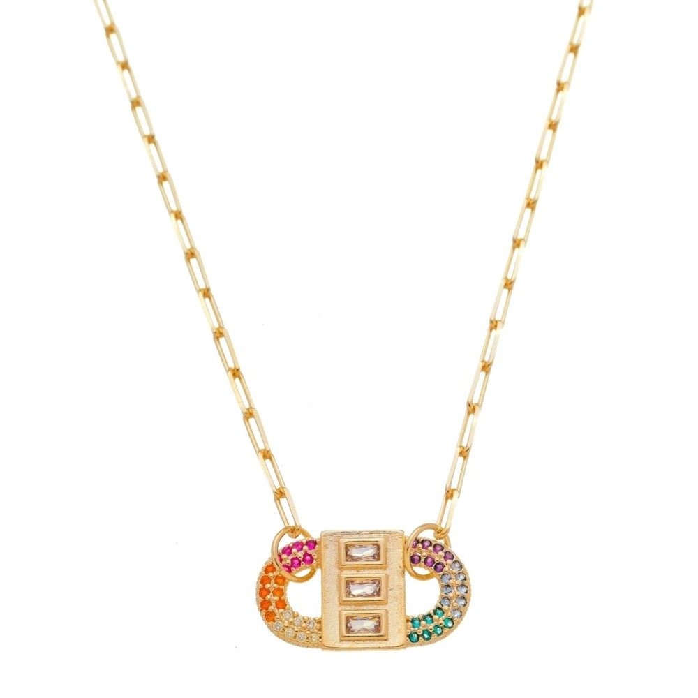 COLAR FEMININO RAFA LOCKER BAGUETE ZIRCÔNIAS COLORIDAS FOLHEADO A OURO 18K PIUKA em Oferta na Shopee