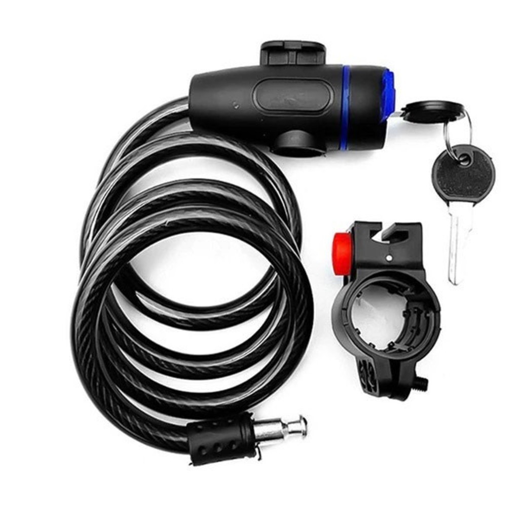 Trava Cabo De Aço Cadeado Segurança Bike Moto Com Chave Espiral Anti-Roubo Com suporte em Oferta na Shopee