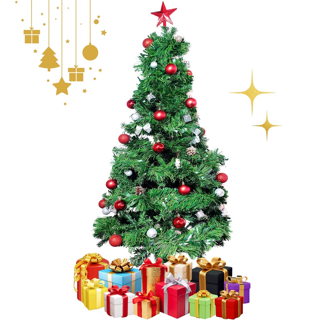 Árvore Natal Decorada Completa 70 Enfeites Com Pisca 150cm 127V OU 220V