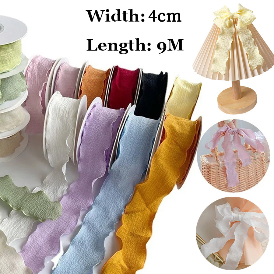 4cm * 10 Jardas Fitas De Fio Rabo De Peixe Borda Ondulada Fita De Chiffon Plissada Presentes Material De Embalagem Casamento Aniversário Festa De Natal Flor Decoração DIY