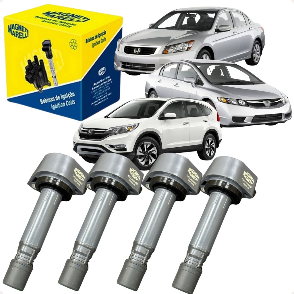 Jogo 4 Bobina Ignição Accord Civic Crv Magneti Marelli
