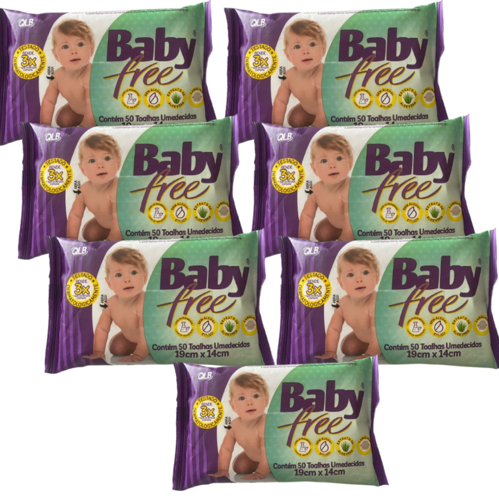 Kit Contém 7 Pacotes Baby Free Com 50 Toalhas Umedecidas em Cada