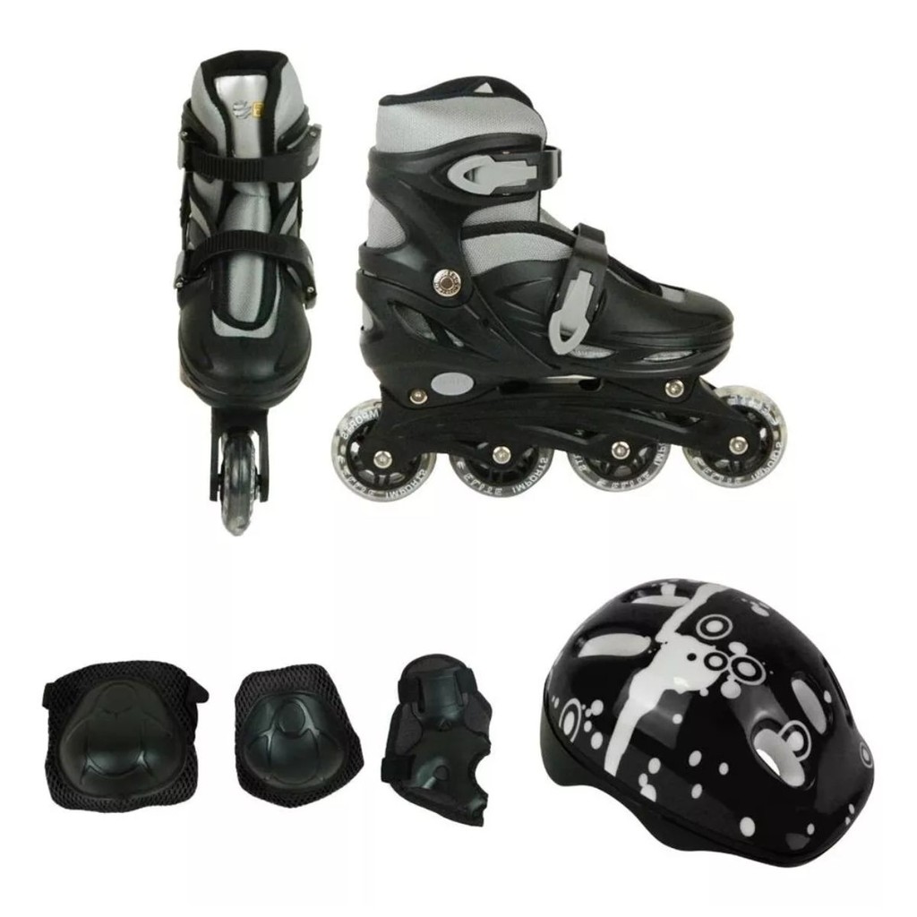 Patins Roller Semi Profissional Tamanho 36-39 C/ Kit Proteção Completo Juvenil Capacete