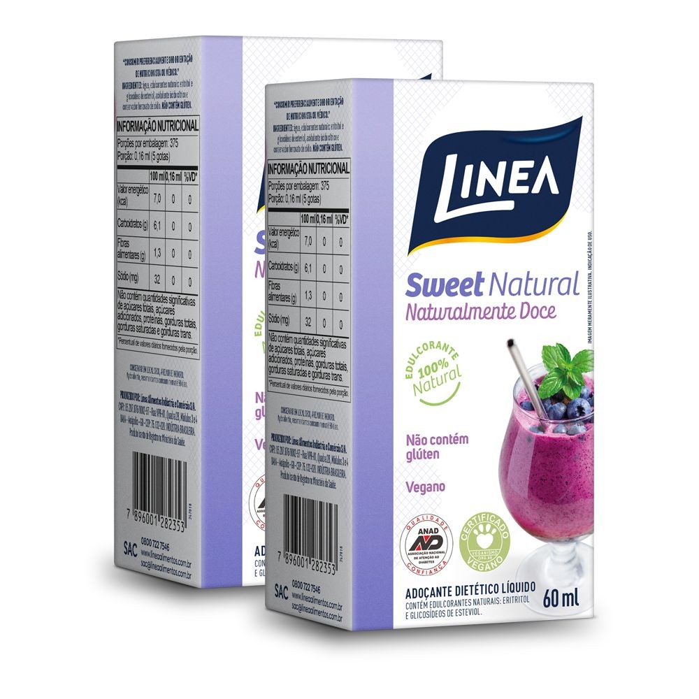 Kit 2 Adoçantes Líquido Sweet Natural Linea 60ml - Food & Beverages