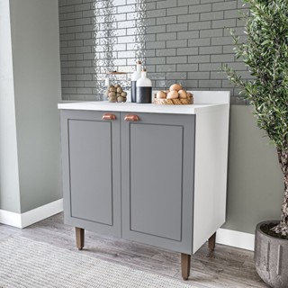 Balcão para Cozinha 2 Portas 80 Cm Pérola Yescasa Branco/Cinza em Oferta na Shopee