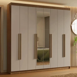Guarda-Roupa Casal 8 Portas Batentes com Espelho Rustic/Crema/Rustic Saturno Madesa