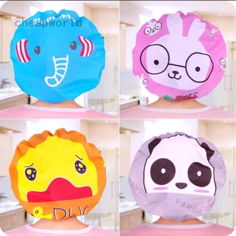 Kit 1 Ate 6 Unidades Toucas de Banho Kids Impermeável Infantil Estampas Sortidas  Plástica Desenho animal