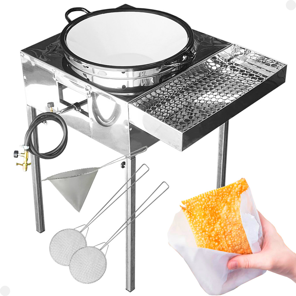 Fogão Fritador Fritadeira Aço Inox Com Tacho 18 Escorredor