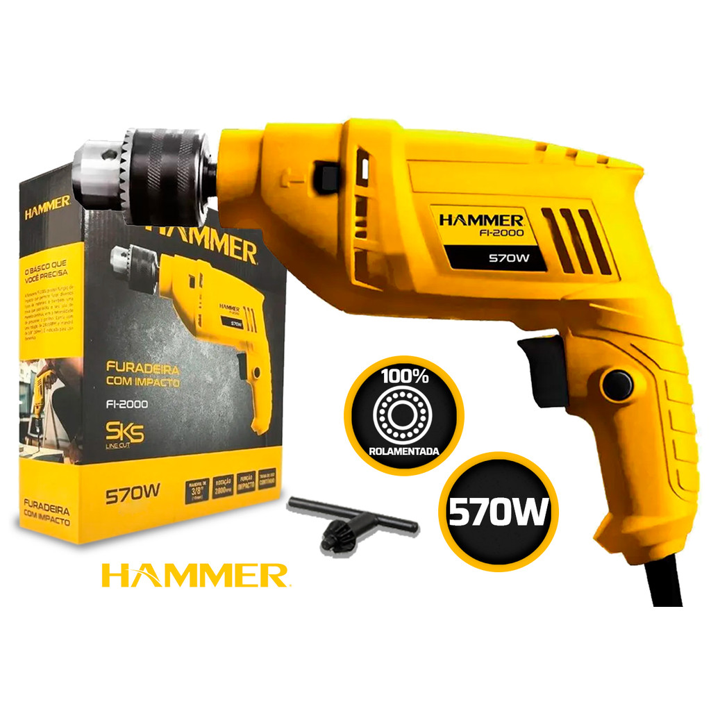 Furadeira De Impacto Eletrica Uso Profissional Hammer - Home & Living