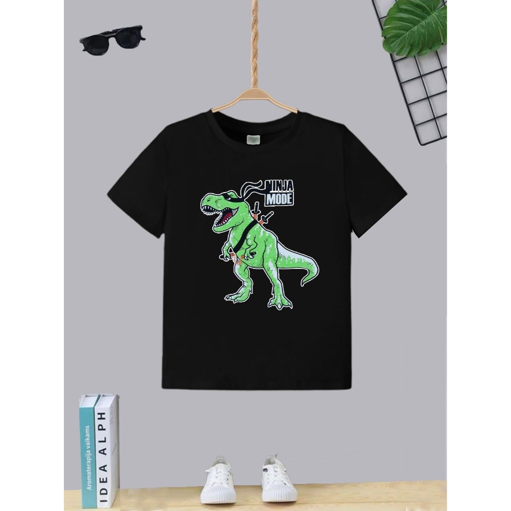 Camiseta Infantil Juvenil Teen Menino Estampa Dinossauro Lutador T-shirt Masculina Moda Algodão Gola Redonda