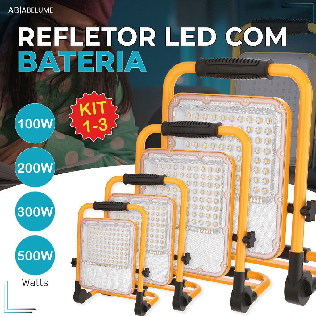 Refletor Holofote Led Pro 500W 300W 200W 100W Com alça antiderrapante Sinalizador Recarregável em Oferta na Shopee