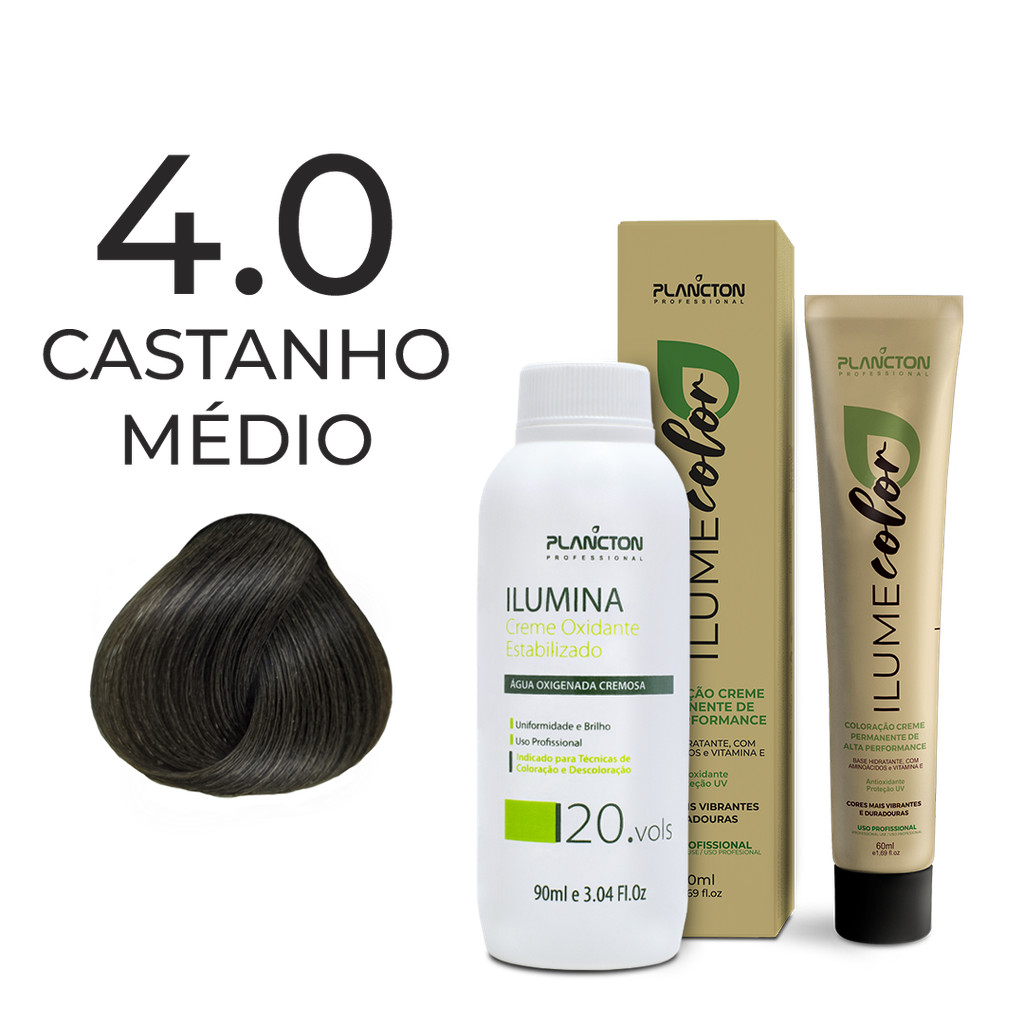 KIT ILUME COLOR PLANCTON - 4.0 CASTANHO MÉDIO + OX ILUMINA 20V