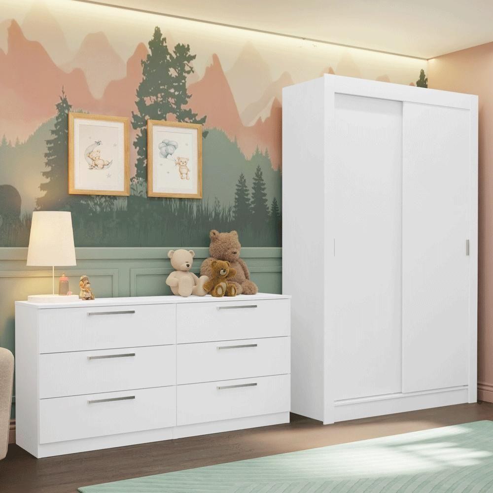 Kit Guarda-roupa Infantil Milano 2 Portas  + Cômoda Madesa em Oferta na Shopee