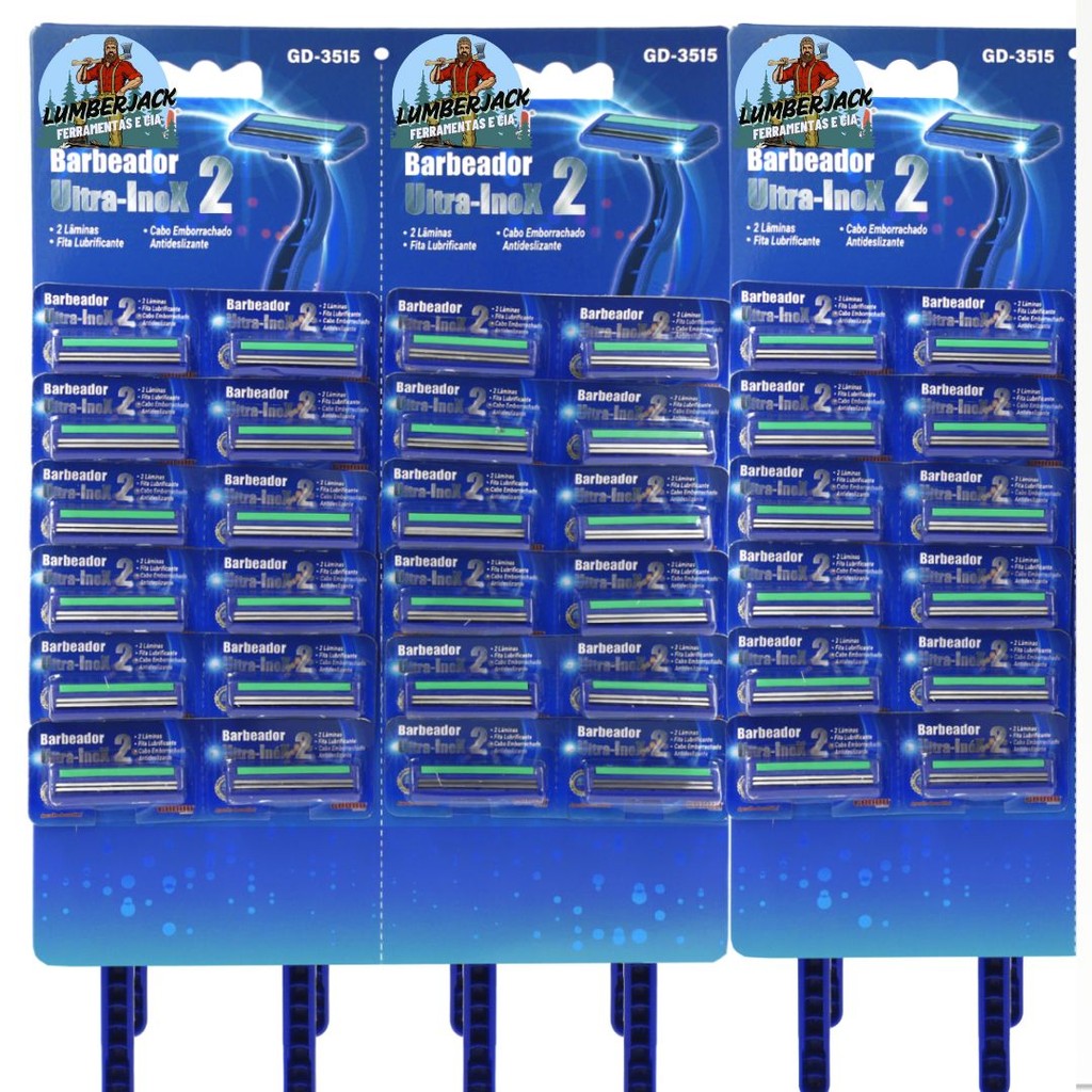 Prestobarba ou Barbeador Descartável Com 2 lâmina Com Fita Lubrificante Cartela 12, 24 E 36 Peças