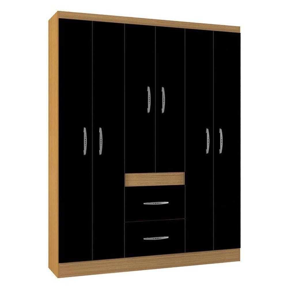 Guarda Roupa Casal Milão 6 Portas Damasco Preto – Poquema