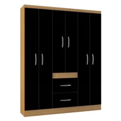 Guarda Roupa Casal Milão 6 Portas Damasco Preto – Poquema