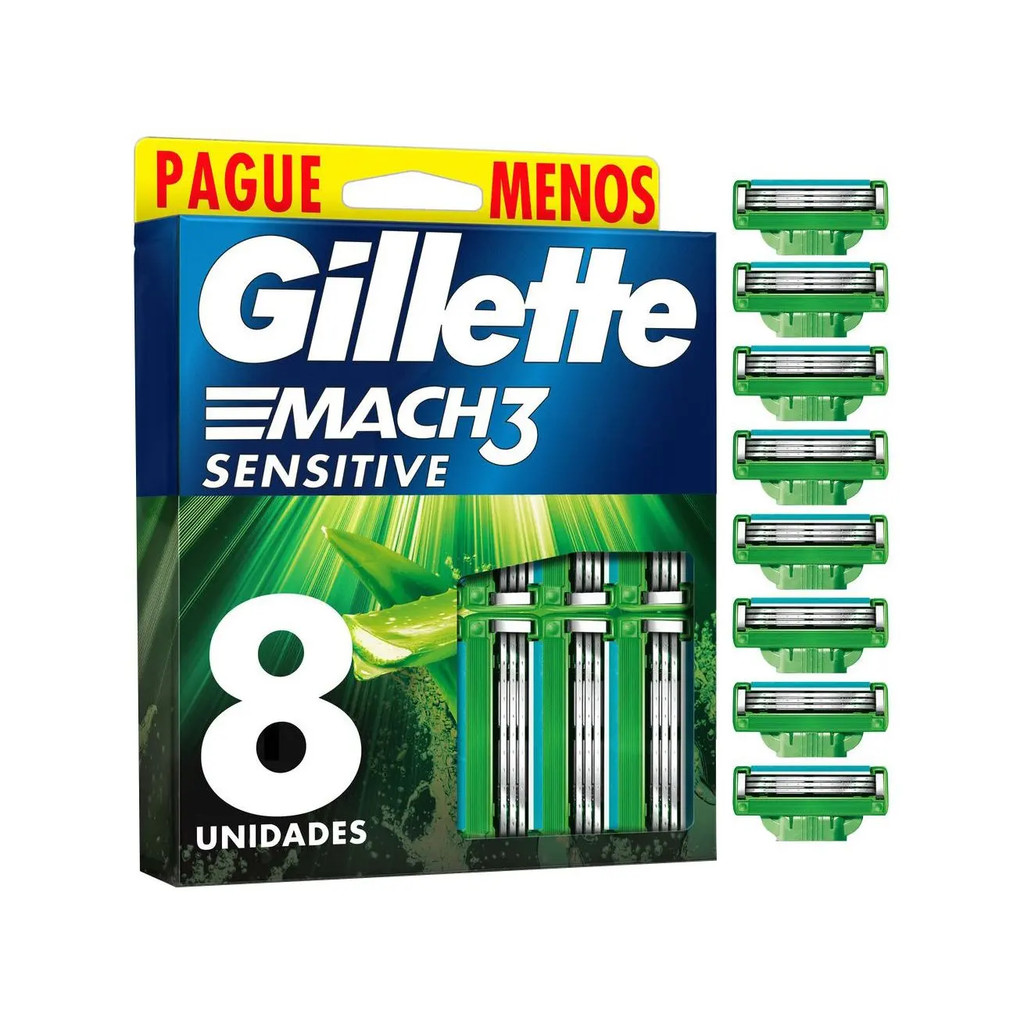 Refil para Barbear Gillette Mach3 Sensitive com 8 unidades