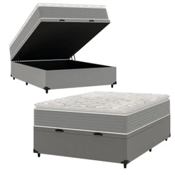 Cama Box Baú Casal Molas Ensacadas Pillow Top 138x188x66cm Martino Cinza Umaflex Cinza