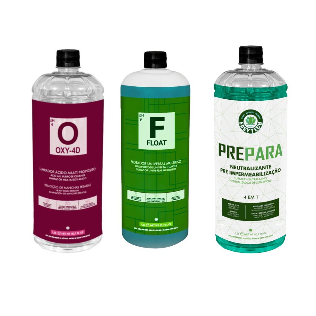 Kit Higienização Easytech - Oxy-4D 1,5L + Float 1,5L + Prepara 1,5L