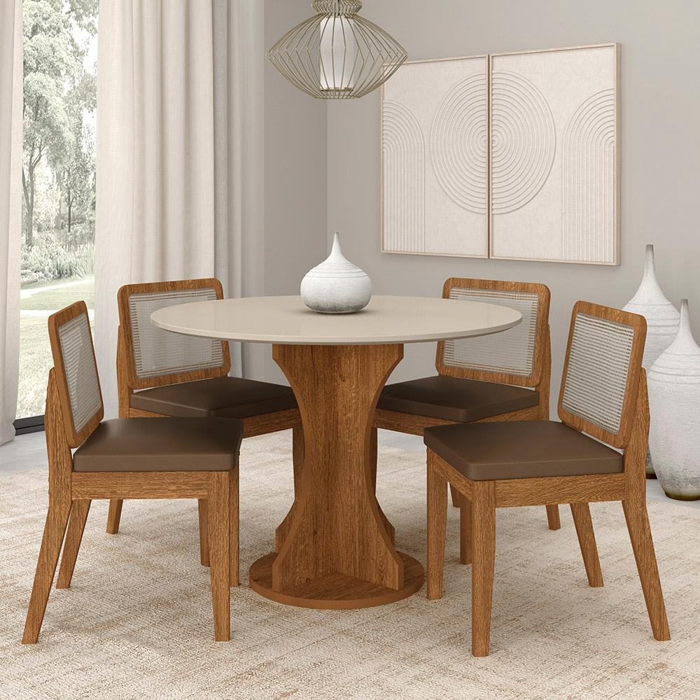 Mesa Redonda Andria 4 Cadeiras Sextavadas Freijó/off/c.caramelo - M.a em Oferta na Shopee