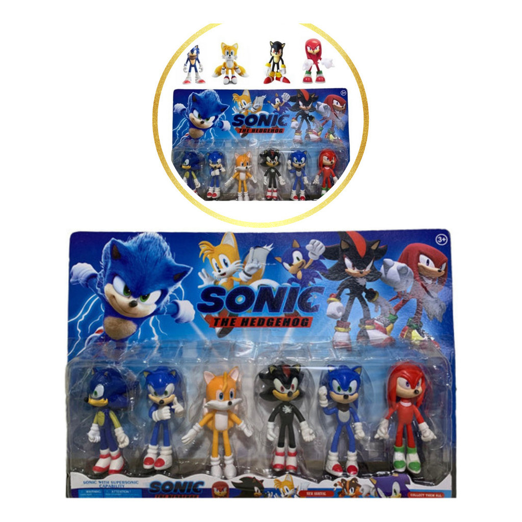 Kit Sonic Com 6 Bonecos Tails Shadow Knuclke Articulados 9 cm Envio Imediato Sonic Novo
