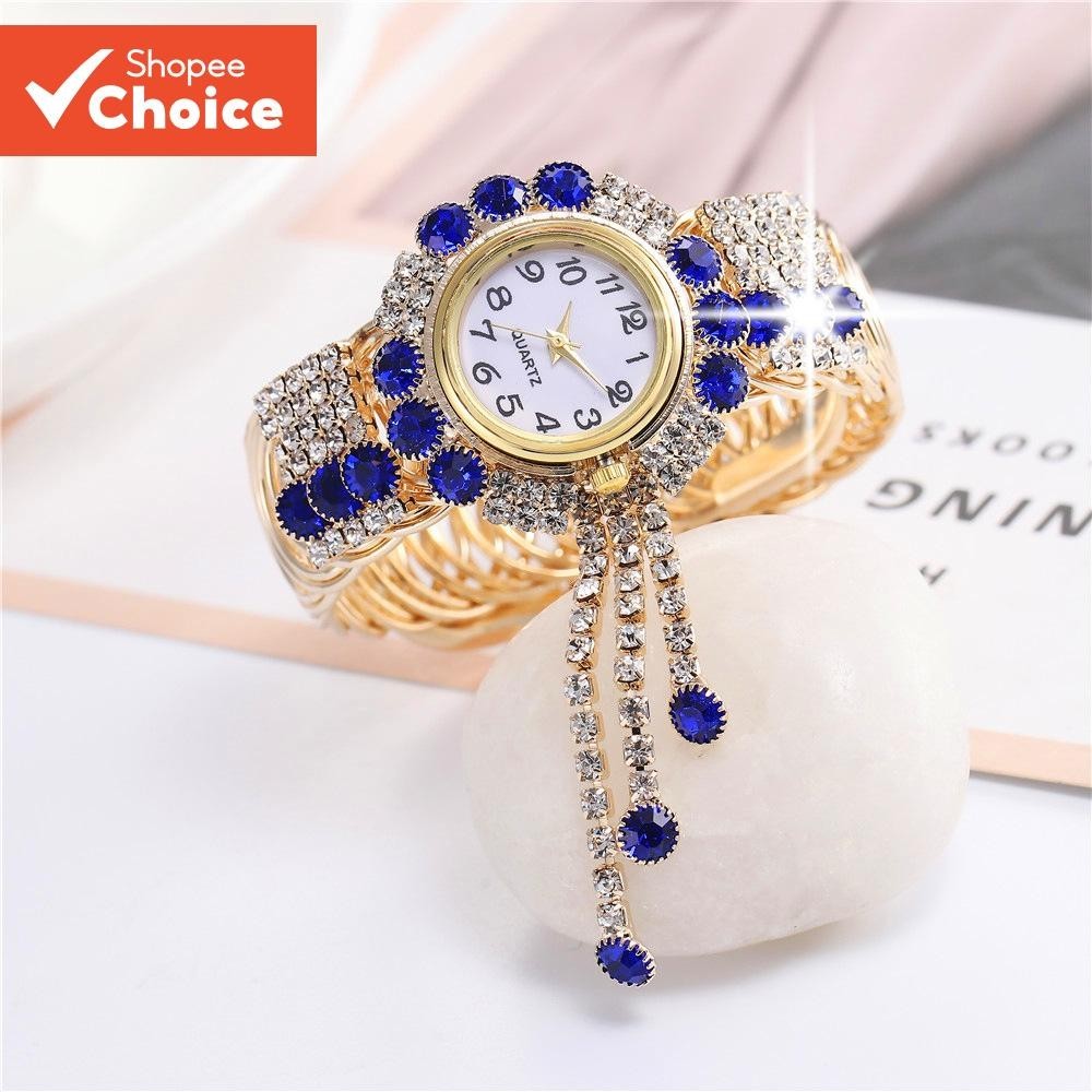 Relógio Com Pulseira De Cristal Ajustável Para Mulheres , Quartzo E Combinação De