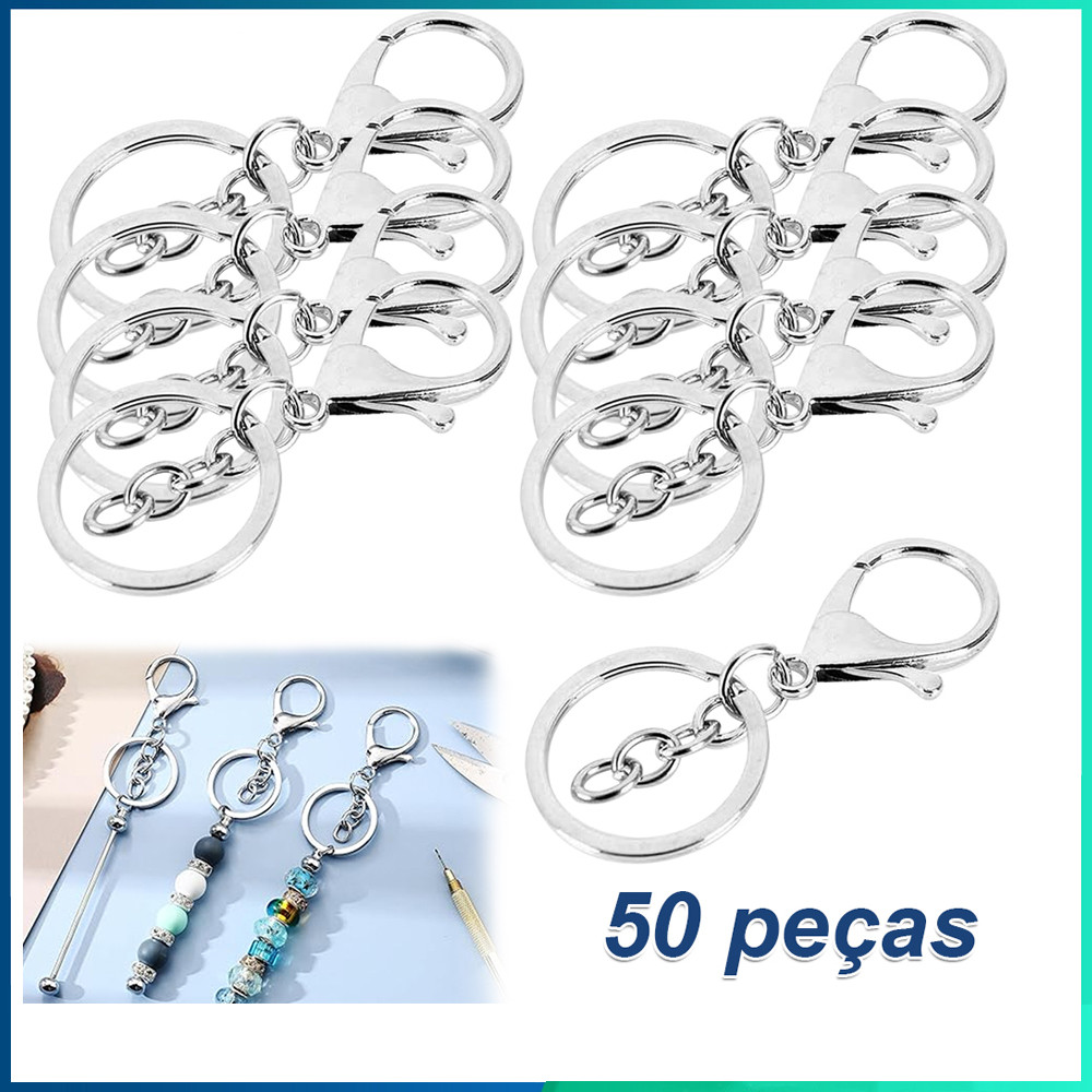 50 peças prata Argola de Chaveiro 30MM com mosquetão dourado ou níquel em Oferta na Shopee