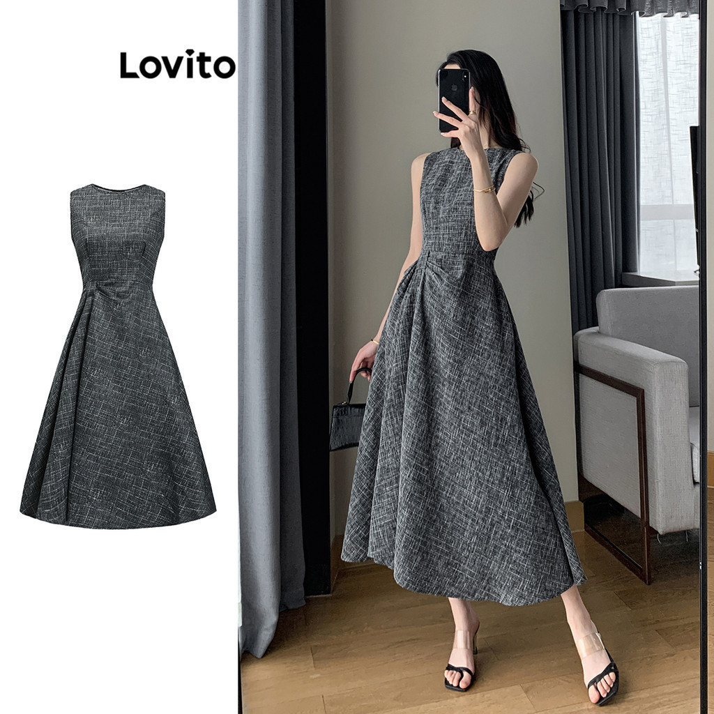 (Trendy) Lovito Vestido elegante xadrez plissado para mulheres L91ED509(Multicolorido) - Women Clothes