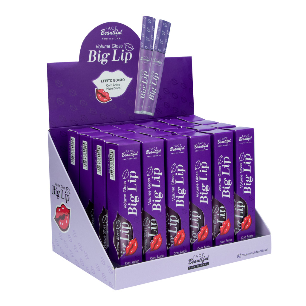 Display 24un Gloss Big Lip Lilac Lilas Efeito Bocão Com Acido Hialuronico face Beautiful