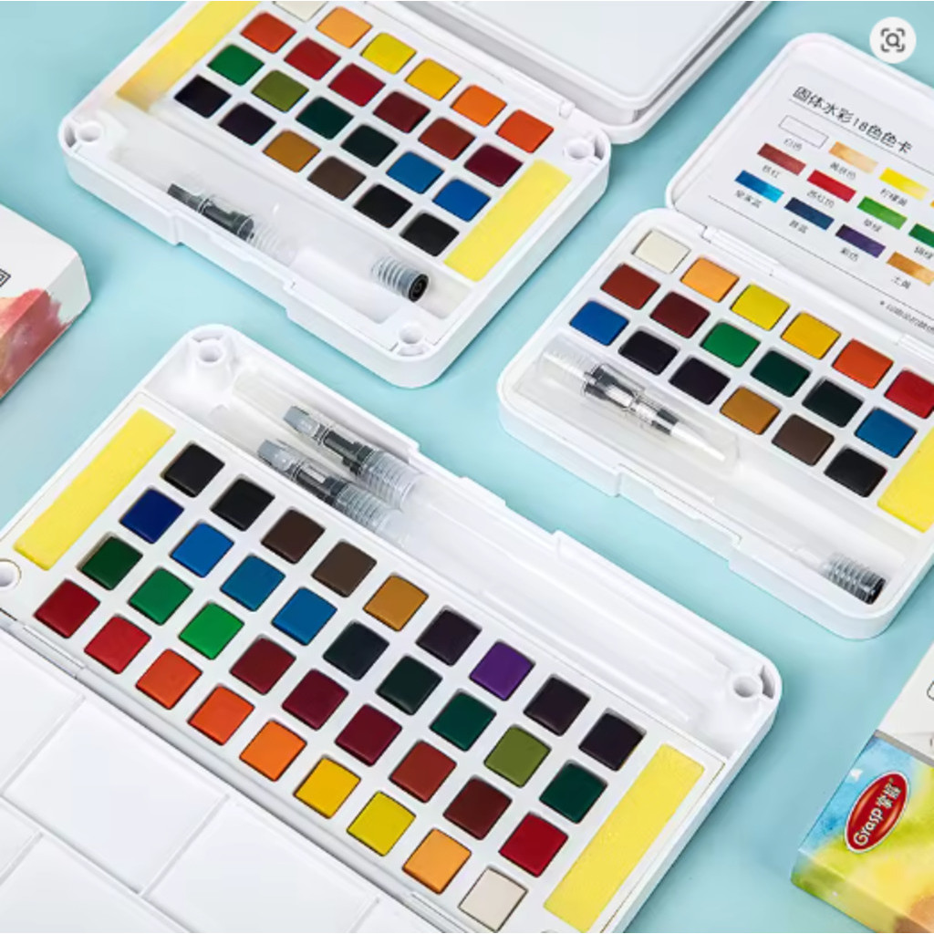 Aquarela Portátil com 12/36/48 Cores e Pincel | Ideal p/ Estudantes e Artistas em Oferta na Shopee
