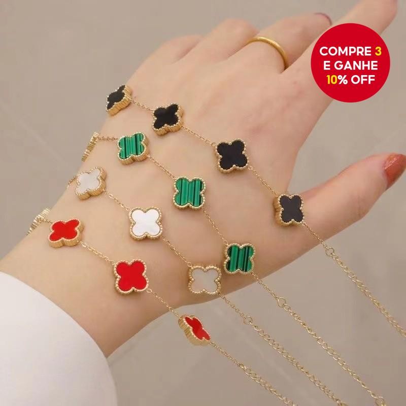 Moda Banhada A Ouro Pulseira De Flor De Quatro Folhas De Trevo Para Mulheres Dia Dos Namor...