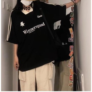 (Trendy) Lovito Camiseta Formal Com Estampa De Letras E Encadernação Contrastante Para Mulheres LNA52006 em Oferta na Shopee