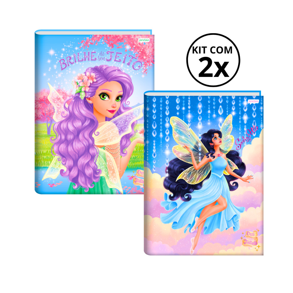 Kit Com 02 Cadernos Brochura 80 Folhas Fada - Jandaia CAPA:Roxo/Azul em Oferta na Shopee
