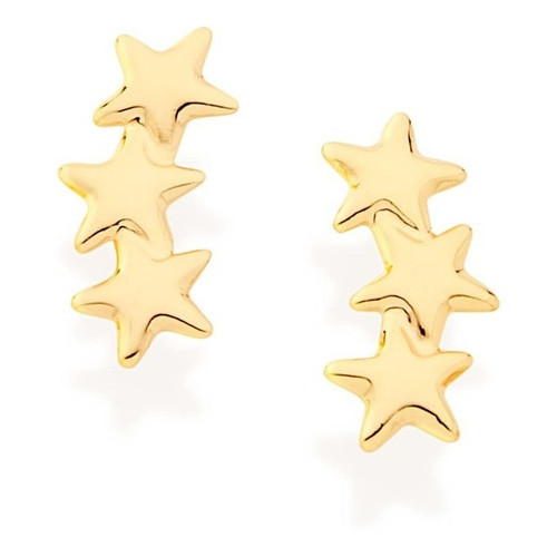 Brinco Rommanel Tres Estrelas Lisa Segundo Furo 522270 Cor Dourado em Oferta na Shopee