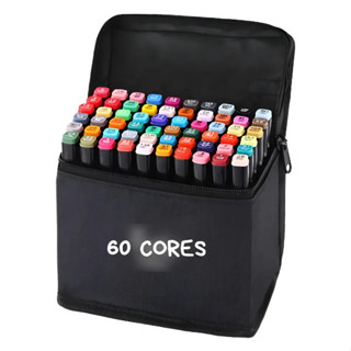 Kit 60 Canetas Marcadoras Cores Vibrantes Ponta Dupla Para Colorir em Oferta na Shopee
