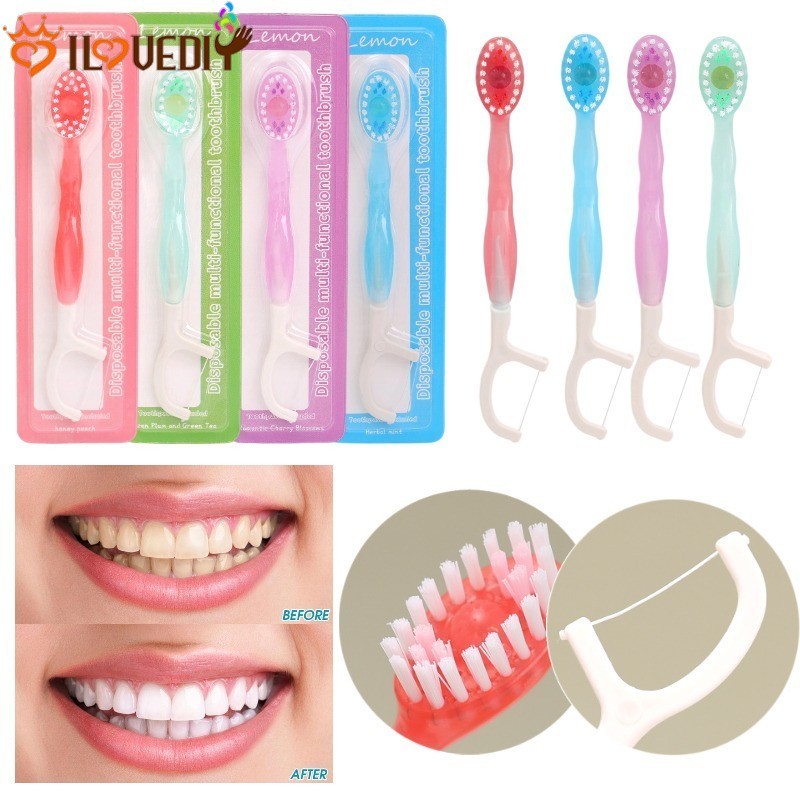 Escova De Dentes De Viagem Com Fio Dental E Contas De Pasta De Dente | Kit Portátil De Cuidados Dentários Para Viagens D em Oferta na Shopee