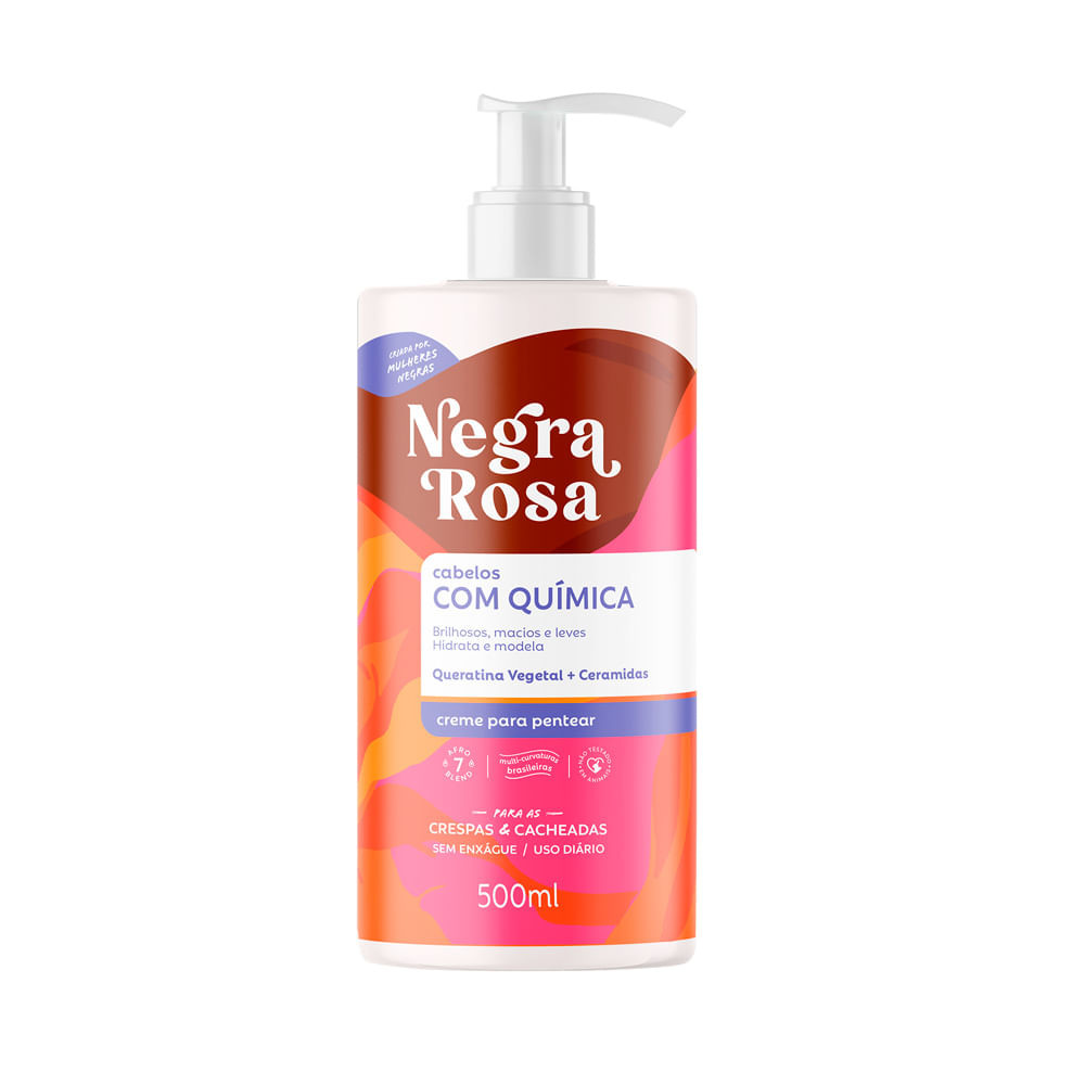 Creme para Pentear Cabelos com Química Negra Rosa Crespas e Cacheadas 500ml - Beauty