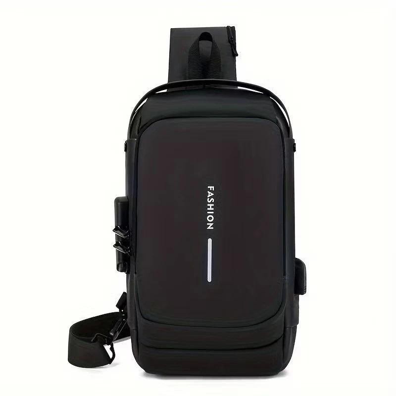 Mochila Ombro Transversal Compacta Unilateral USB Trava de Código Á Prova D'água