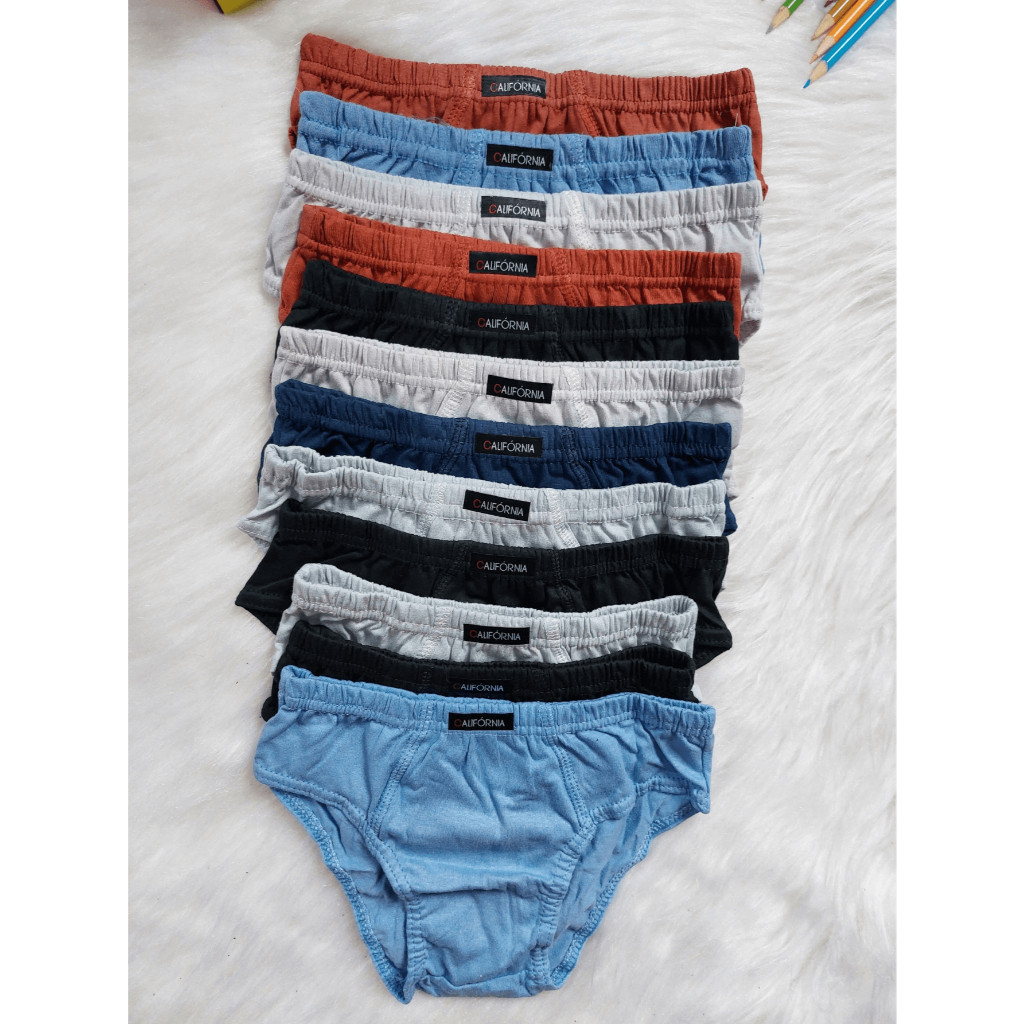 Kit 12 Cuecas Lisas Menino Infantil Algodão Califórnia Costura Dupla Elástico Embutido em Oferta na Shopee