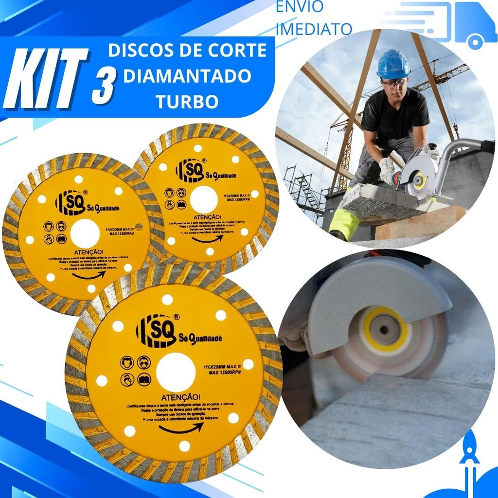 Kit Disco Diamantado Turbo 110x20x7mm Corte Seco Rápido Preciso Para Mármore Porcelanato Granito em Oferta na Shopee