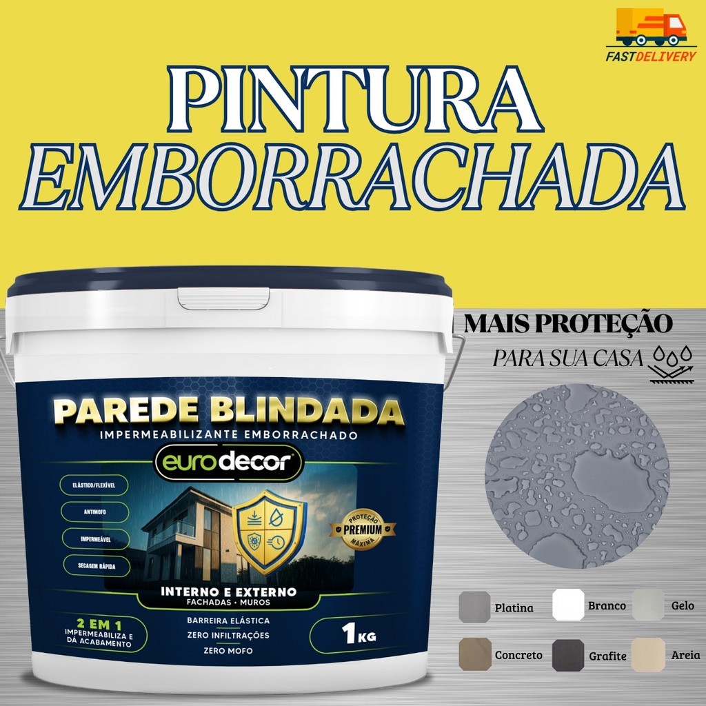 Parede Blindada 3.6KG Premium Impermeabilizante Emborrachado Secagem Rápida 3.6KG Ou 1KG