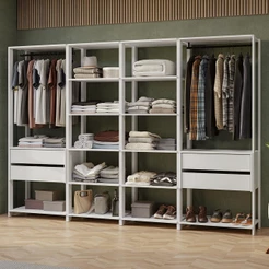 Guarda-Roupa Closet Modulado 4 Gavetas 258 cm Branco Valencia Madesa 02
