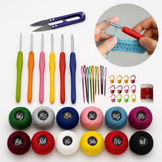 Kit Croche Completo 45 Peças Agulhas Soft Ergonômicas Linhas Algodão Coloridas Tesouras Acessórios em Oferta na Shopee