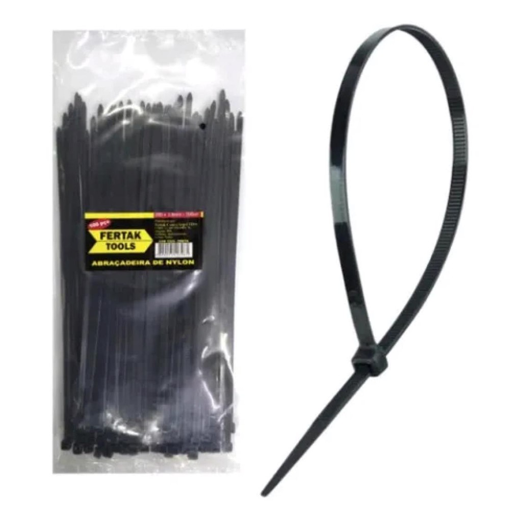ABRAÇADEIRA NYLON ENFORCA GATO PRETA 200X3,6MM 100 PÇS - FERTAK ABRACADEIRA LACRE DE SEGURANÇA em Oferta na Shopee