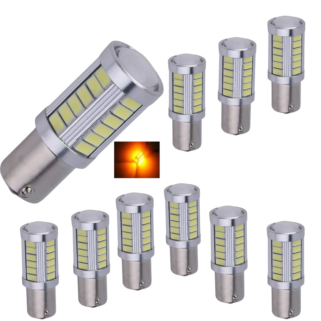 KIT 10 LAMPADA 33 LED CREE BAY15D 2 POLO P21/5W 1157 1034 LARANJA 12V
