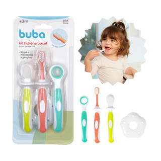 Kit Higiene Bucal Bebê Escova De Dente Massageador Gengiva E Limpador de Lingua Buba em Oferta na Shopee