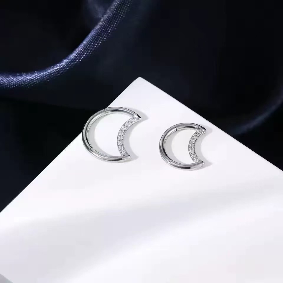 Piercing De Titânio Lua De Zircônia Com Laço Fechado , e Nariz , Acessórios De Piercing Corporal — imagem 2 de 2