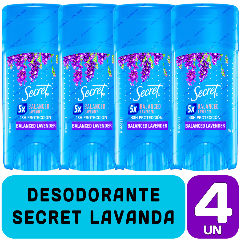 Kit 4 Desodorante Antitranspirante Gel Secret Lavanda Floral Hidratante e Proteção Higiene