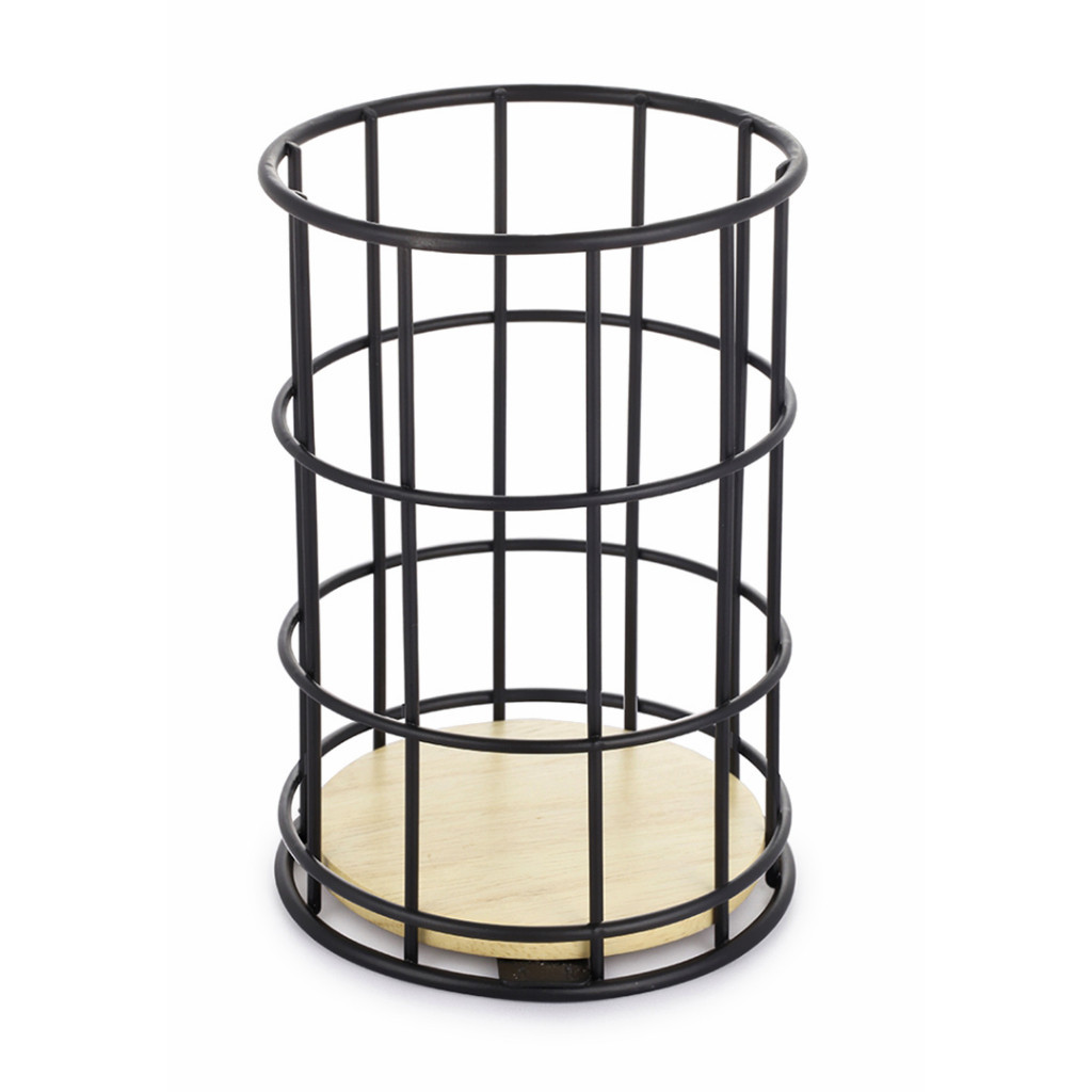Porta Talheres Utensílios Buffet em Metal com Base de Madeira D11,2xA17cm L'Hermitage Full Fit